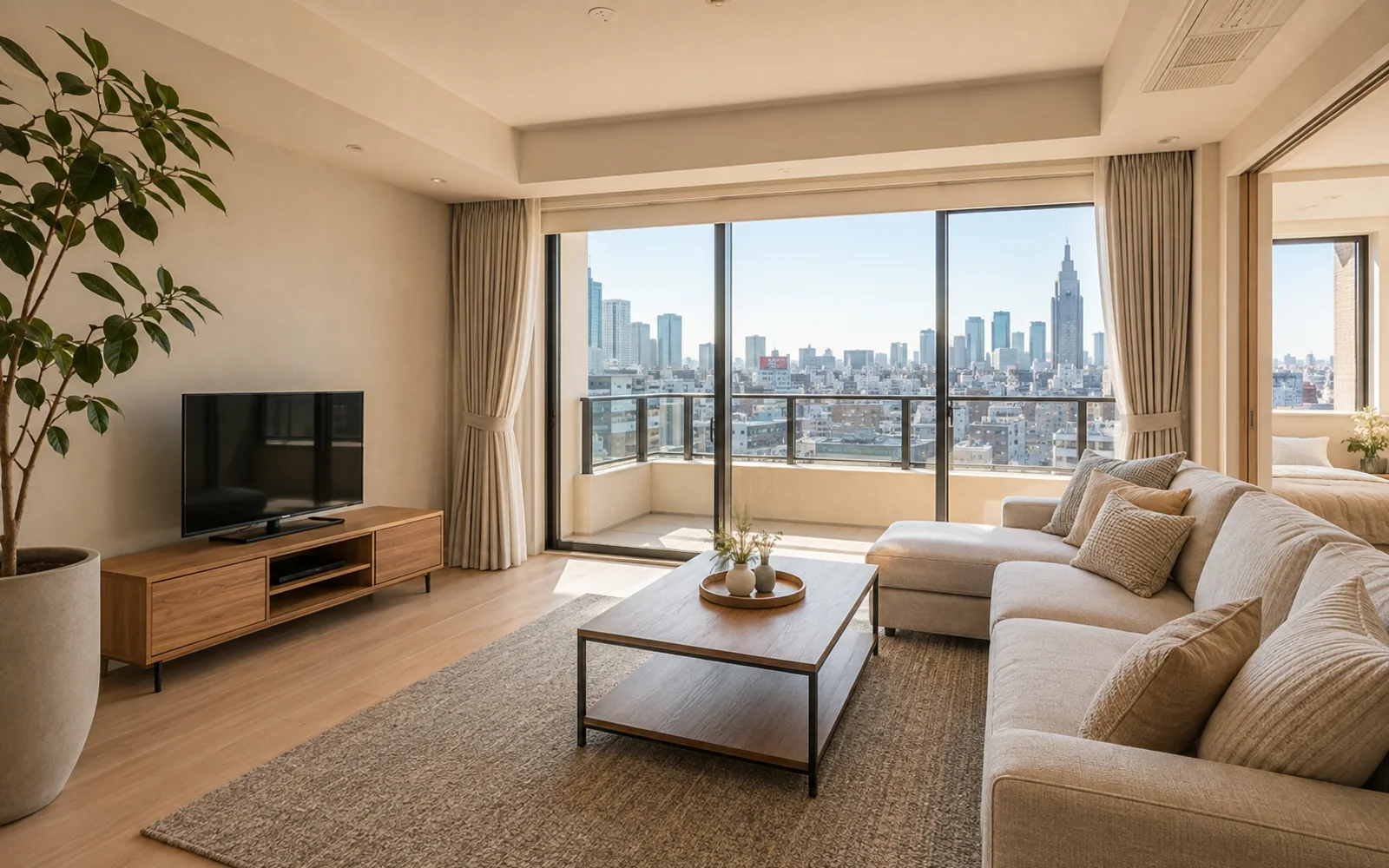 Tokyo furnished long-stay apartment living room